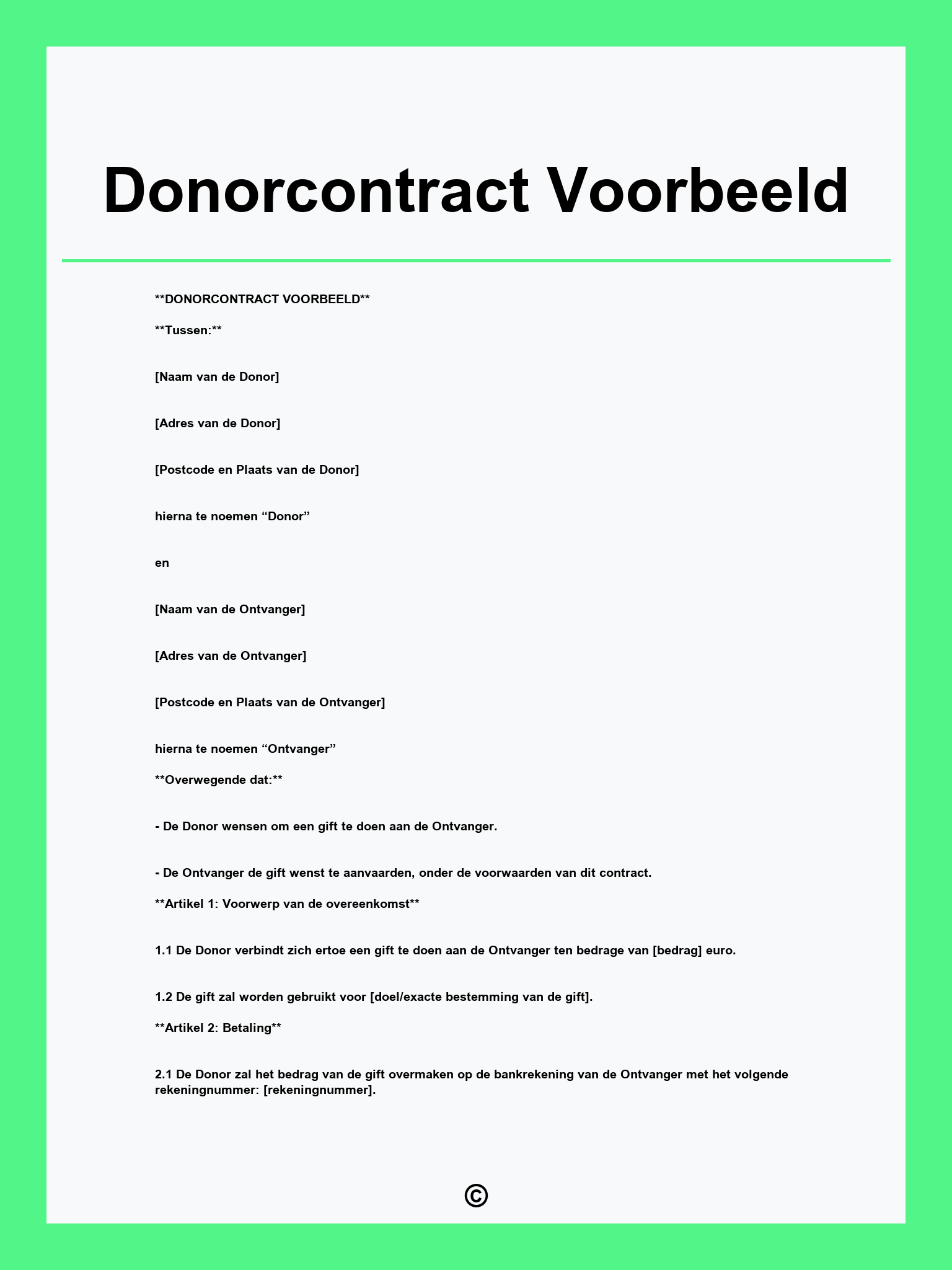 Donorcontract Voorbeeld