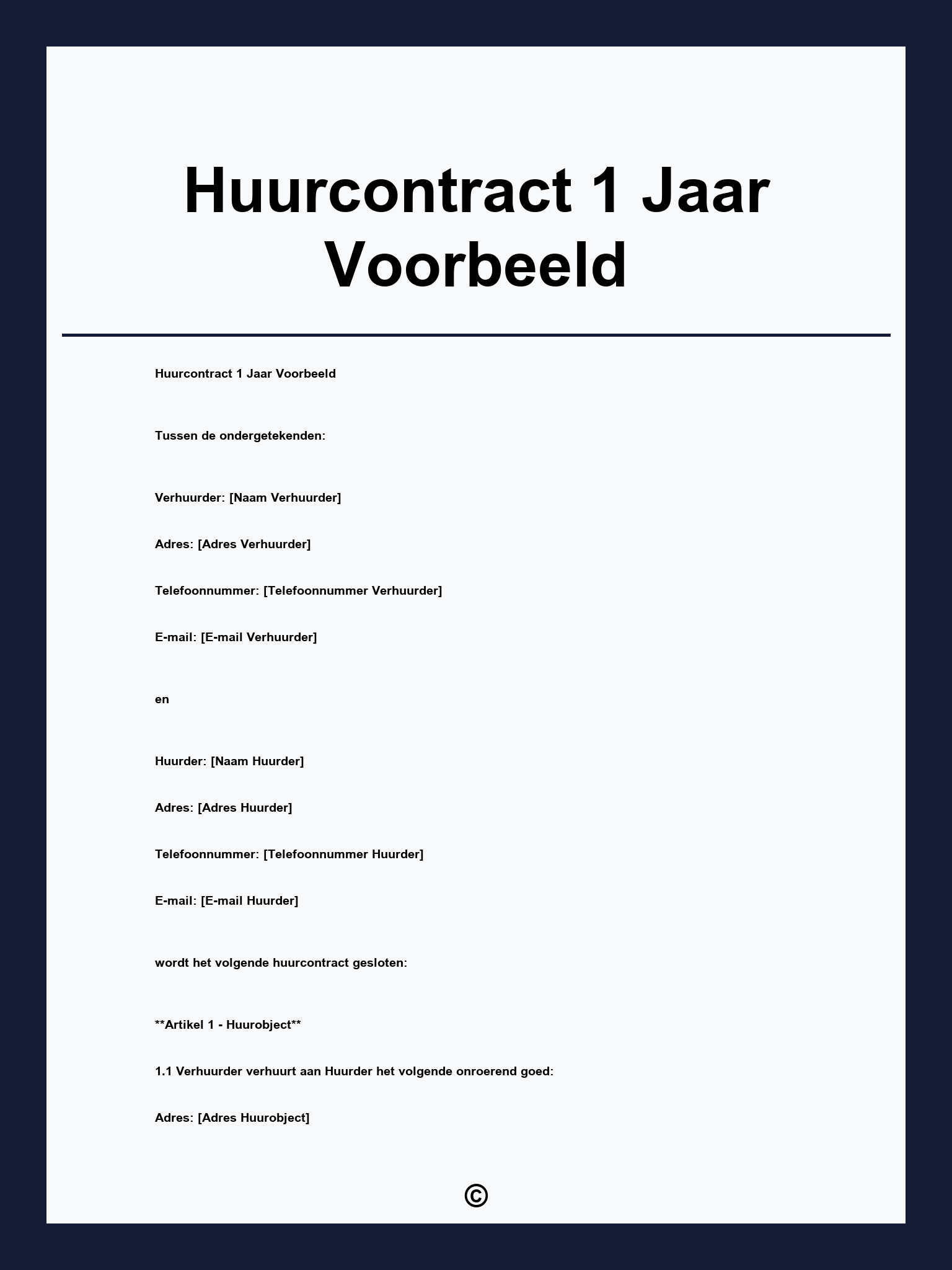 Huurcontract 1 Jaar Voorbeeld