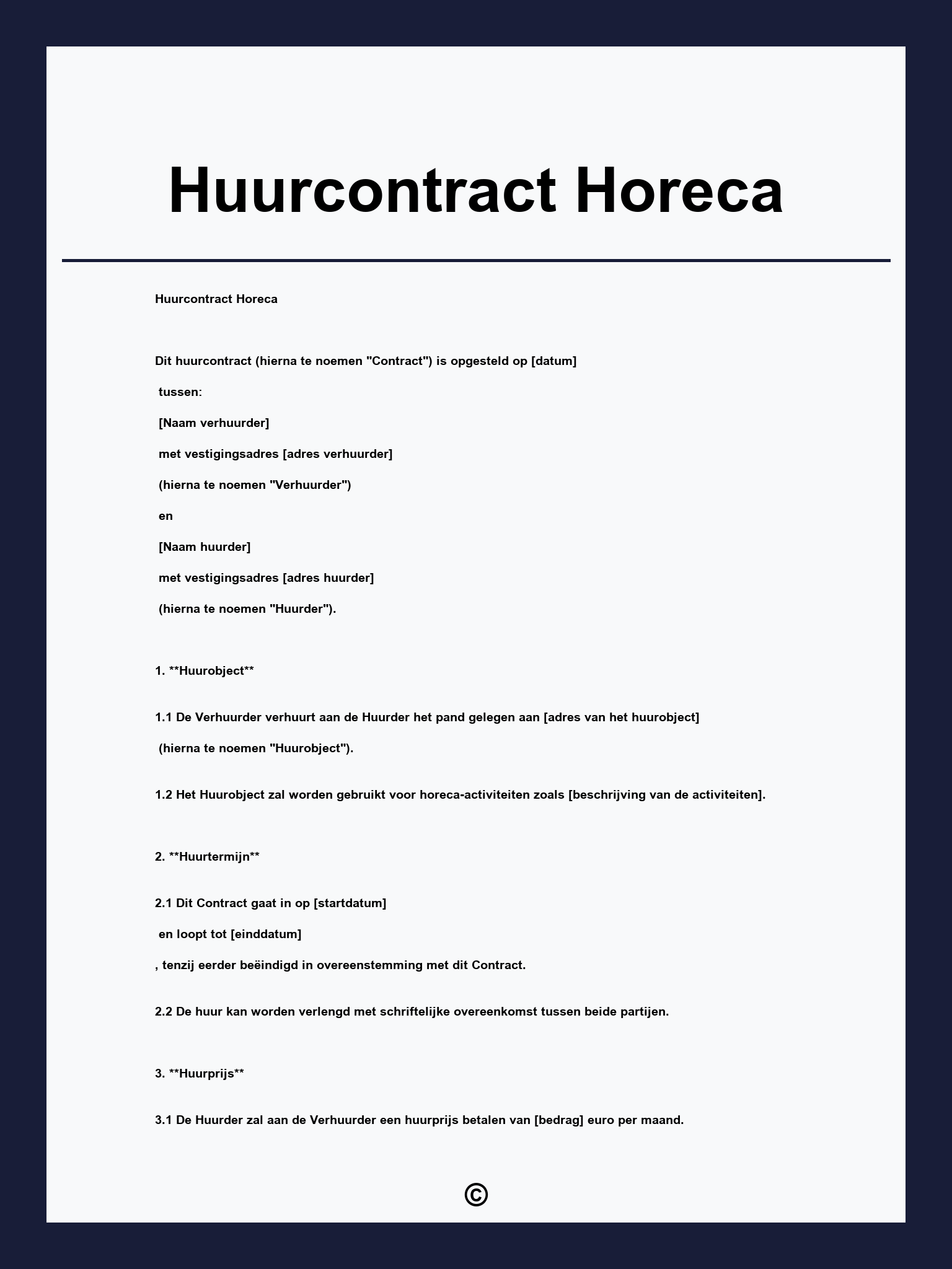 Huurcontract Horeca