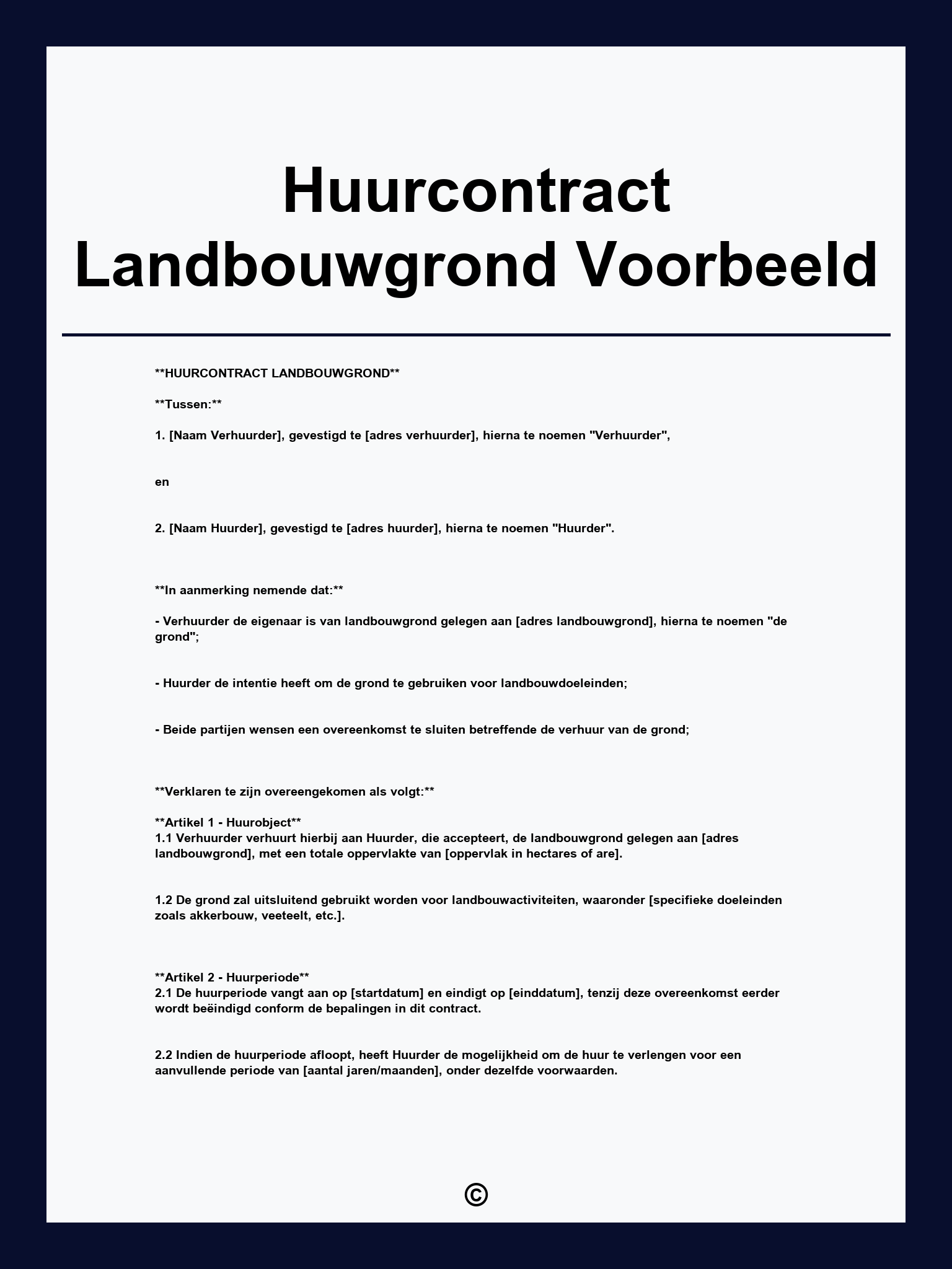 Huurcontract Landbouwgrond Voorbeeld