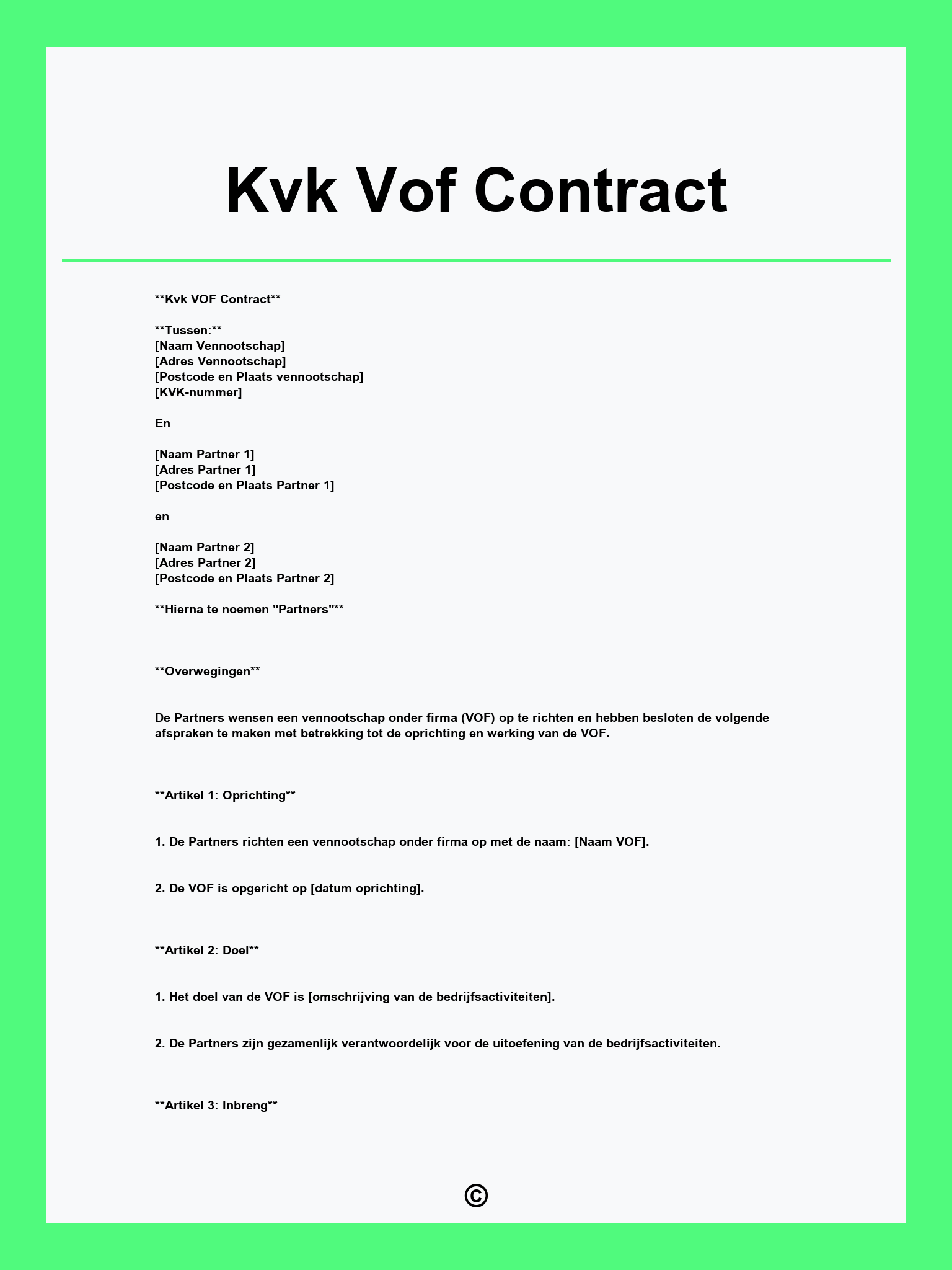 Kvk Vof Contract