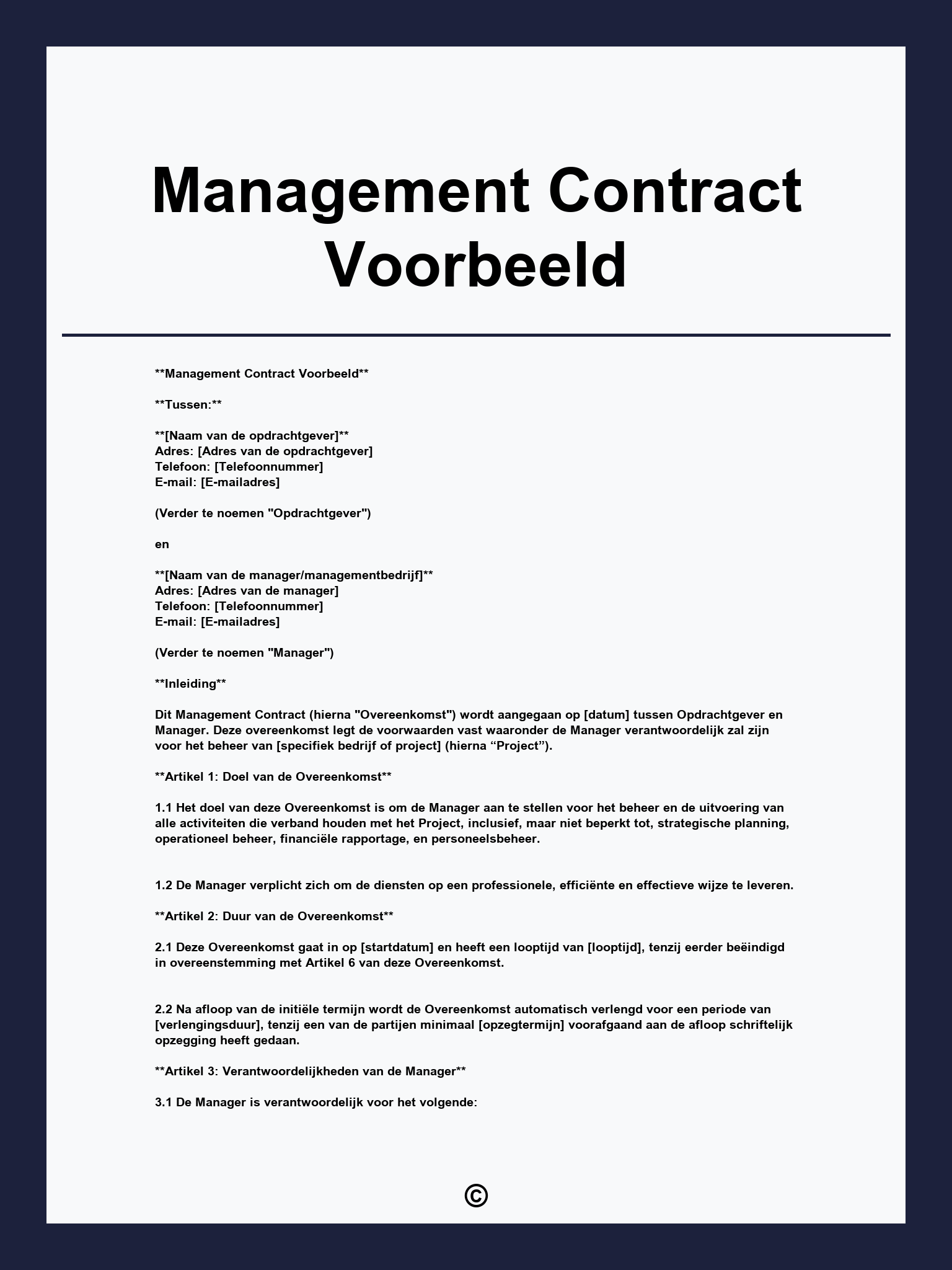 Management Contract Voorbeeld
