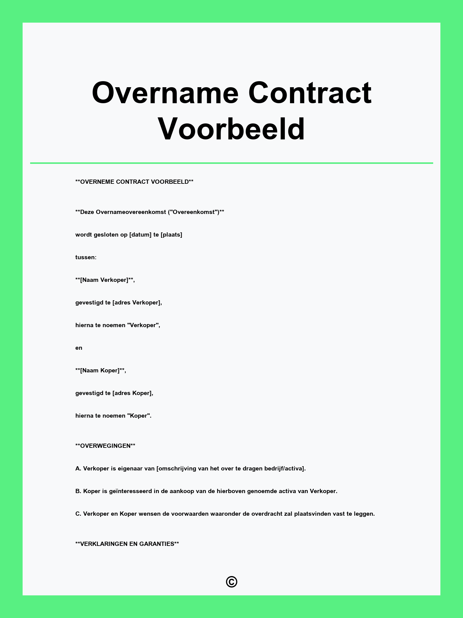 Overname Contract Voorbeeld