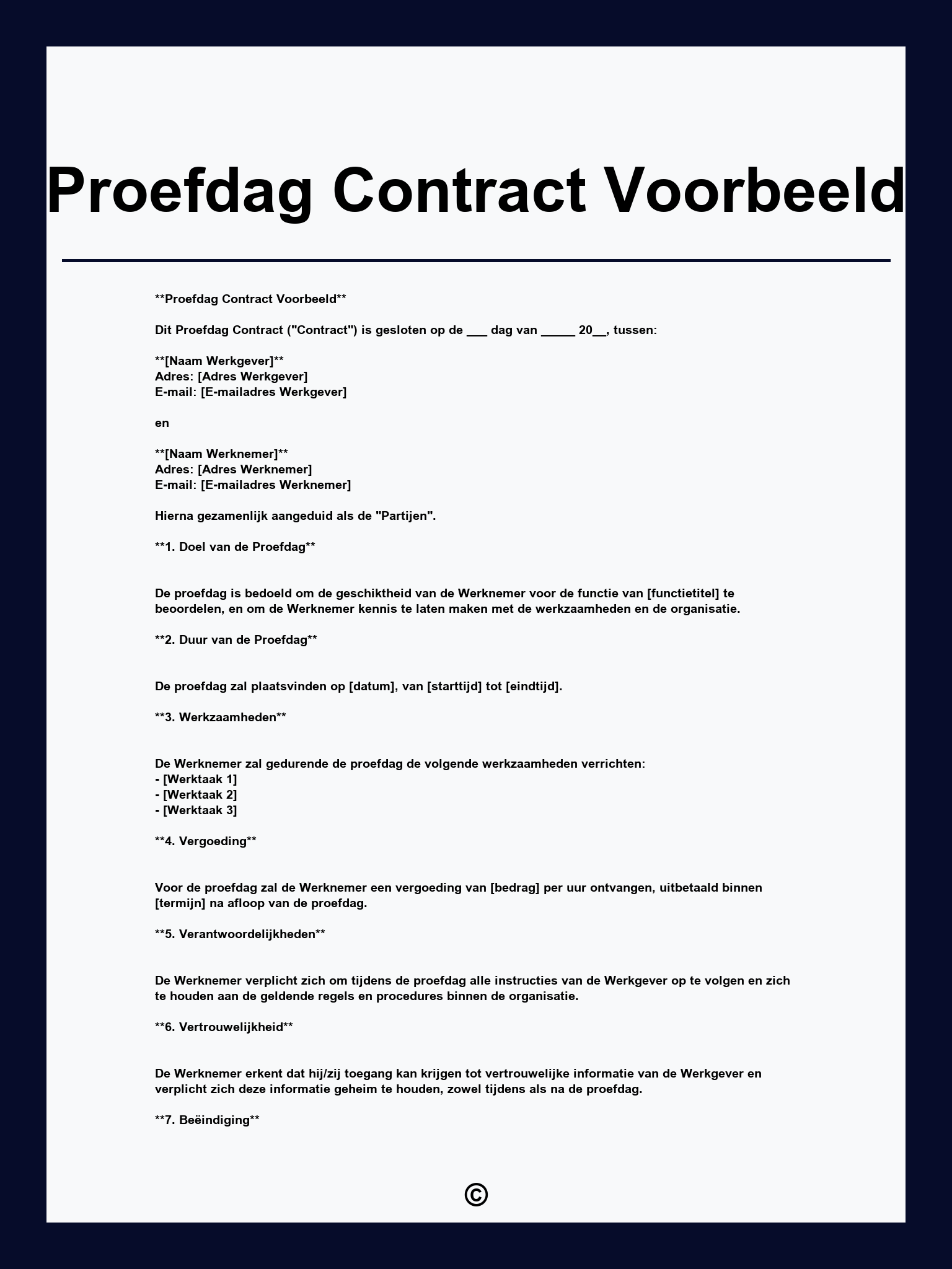 Proefdag Contract Voorbeeld
