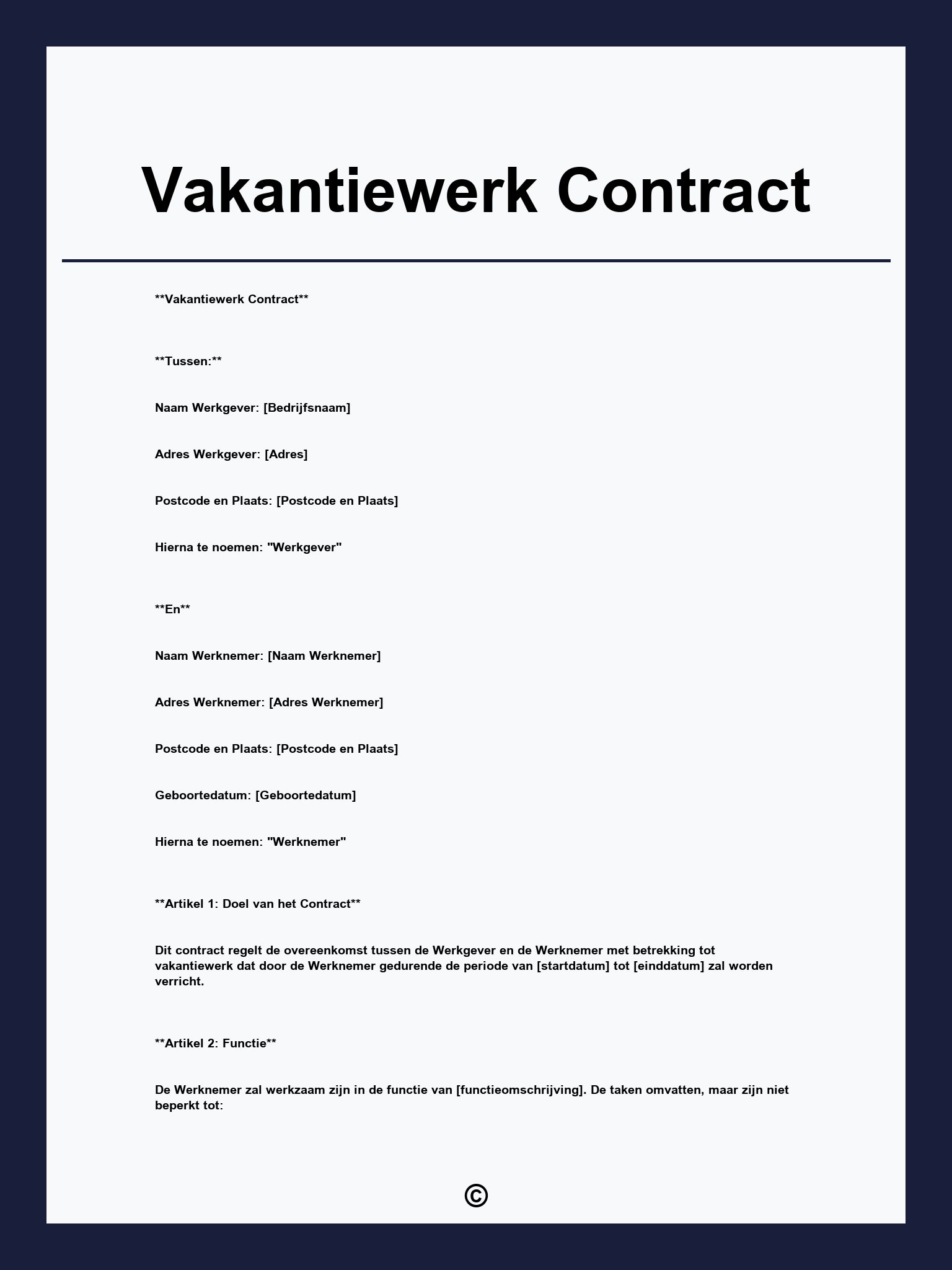 Vakantiewerk Contract