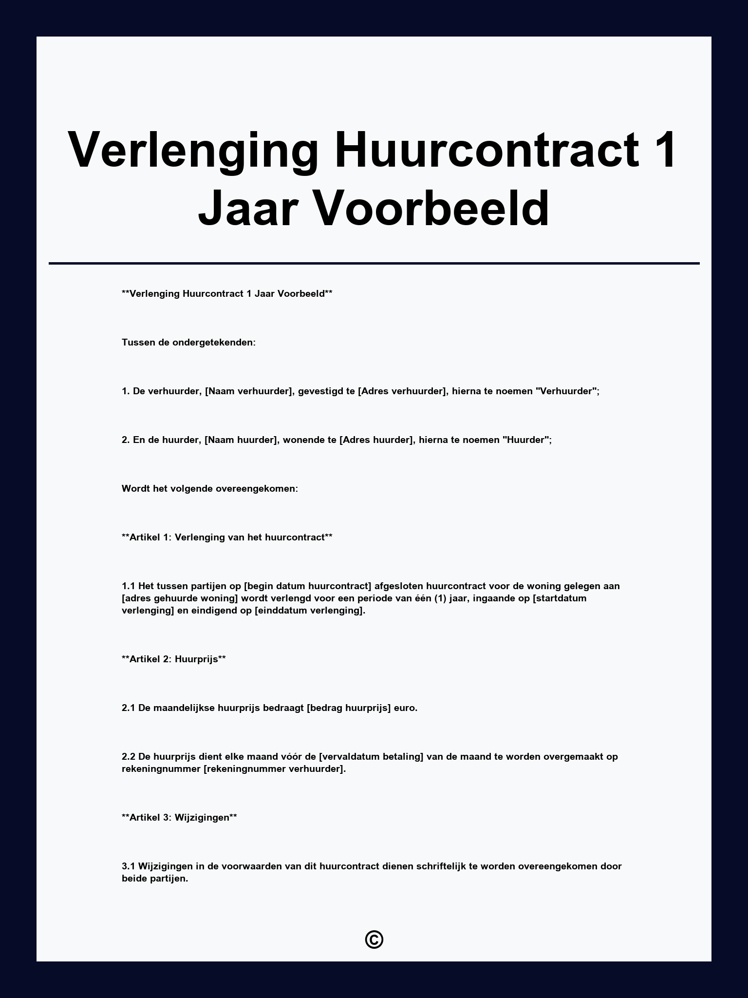 Verlenging Huurcontract 1 Jaar Voorbeeld