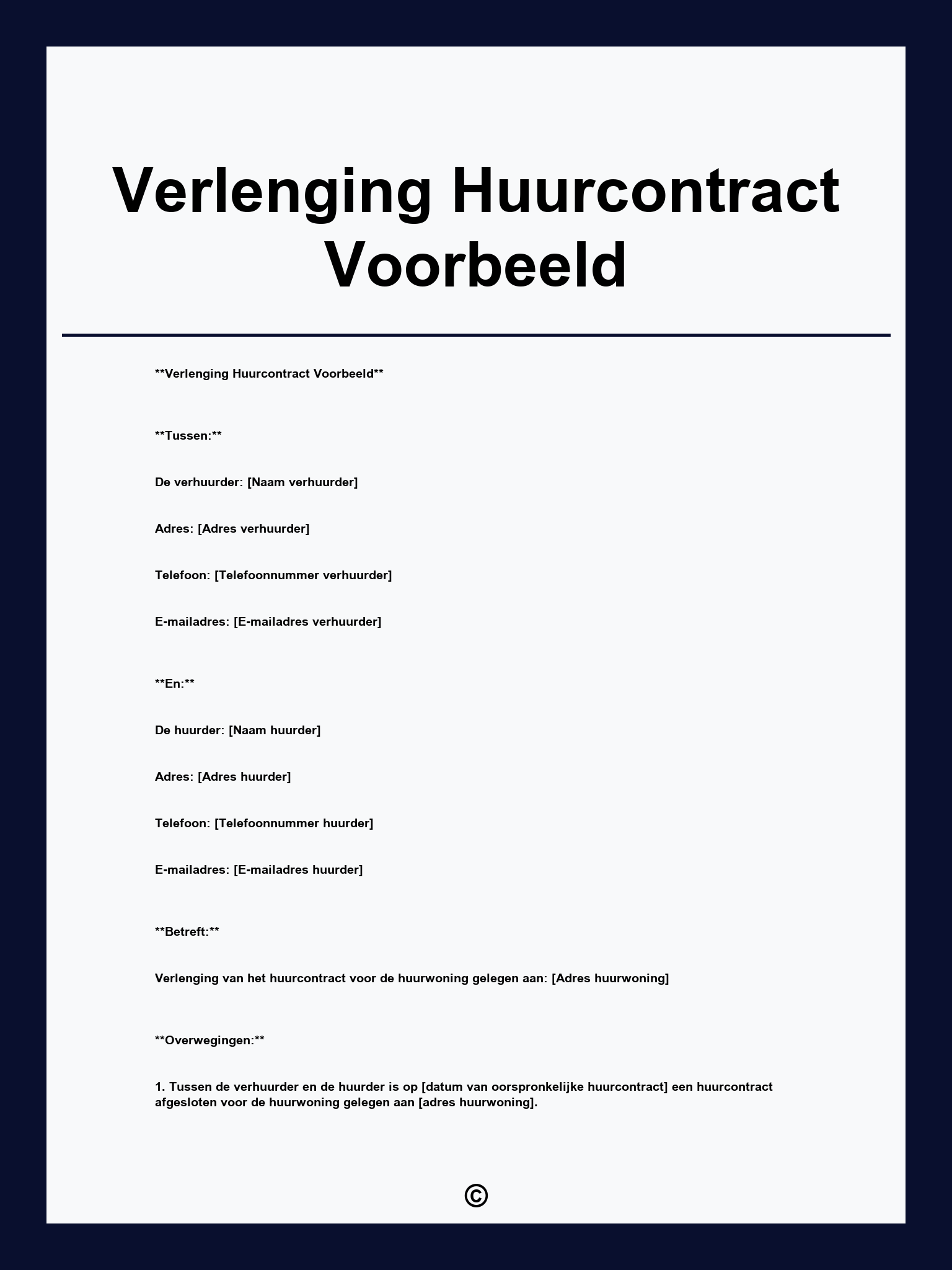 Verlenging Huurcontract Voorbeeld