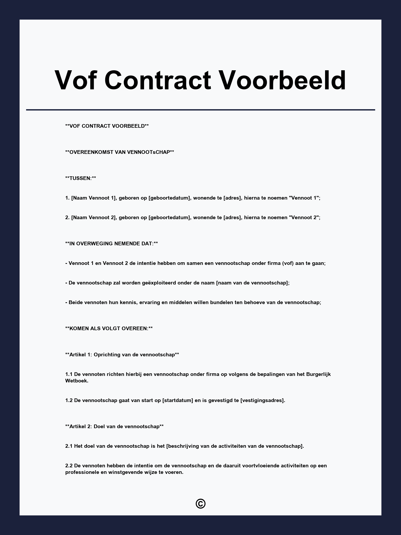 Vof Contract Voorbeeld