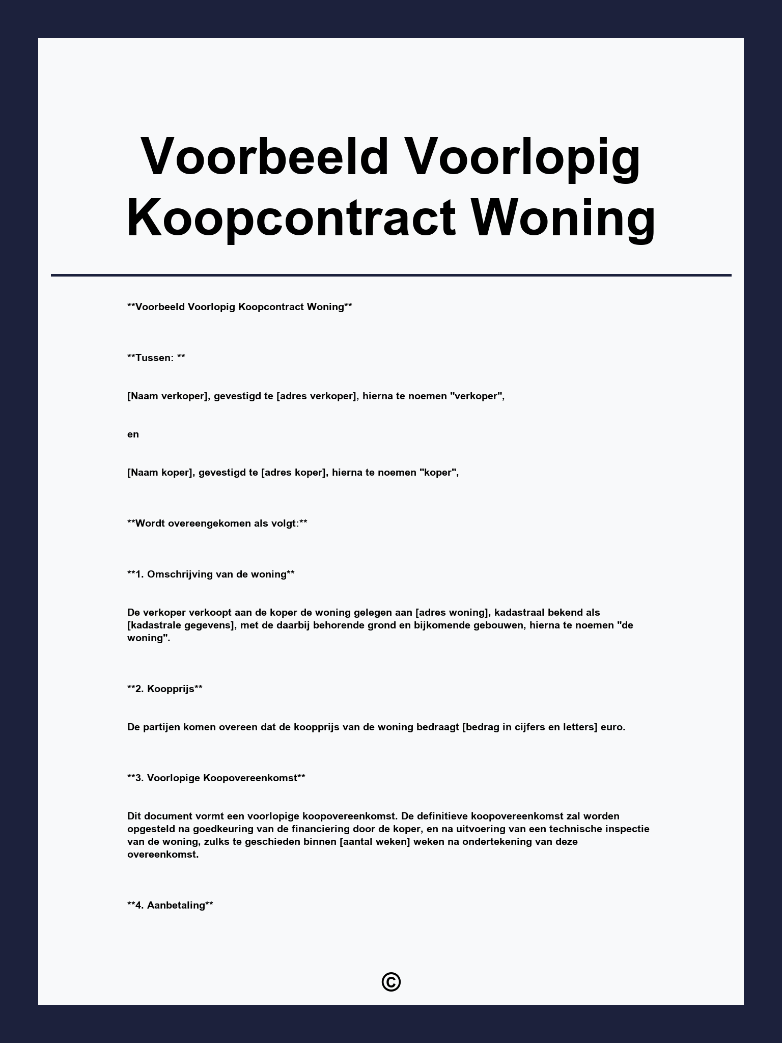 Voorbeeld Voorlopig Koopcontract Woning