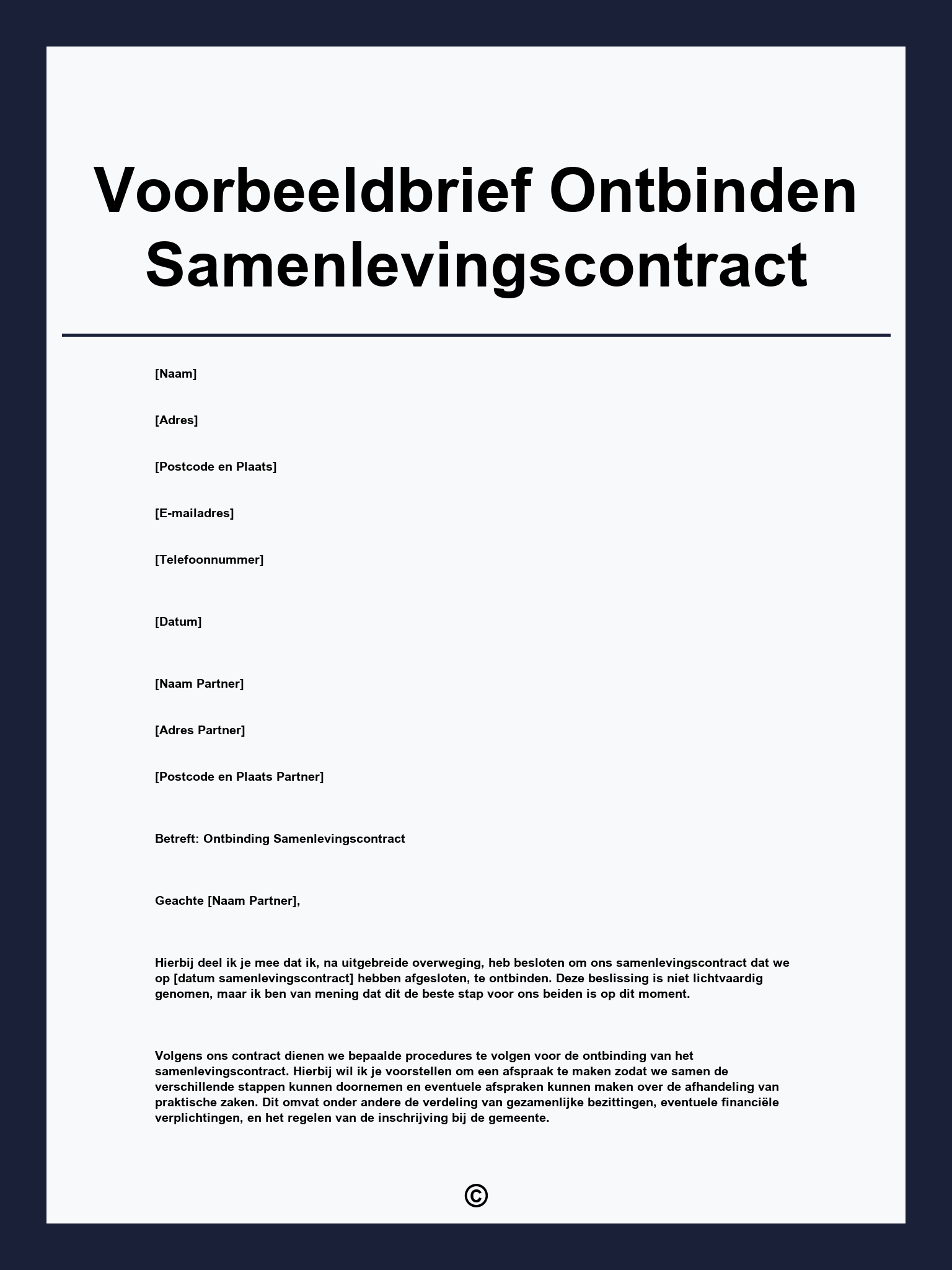Voorbeeldbrief Ontbinden Samenlevingscontract