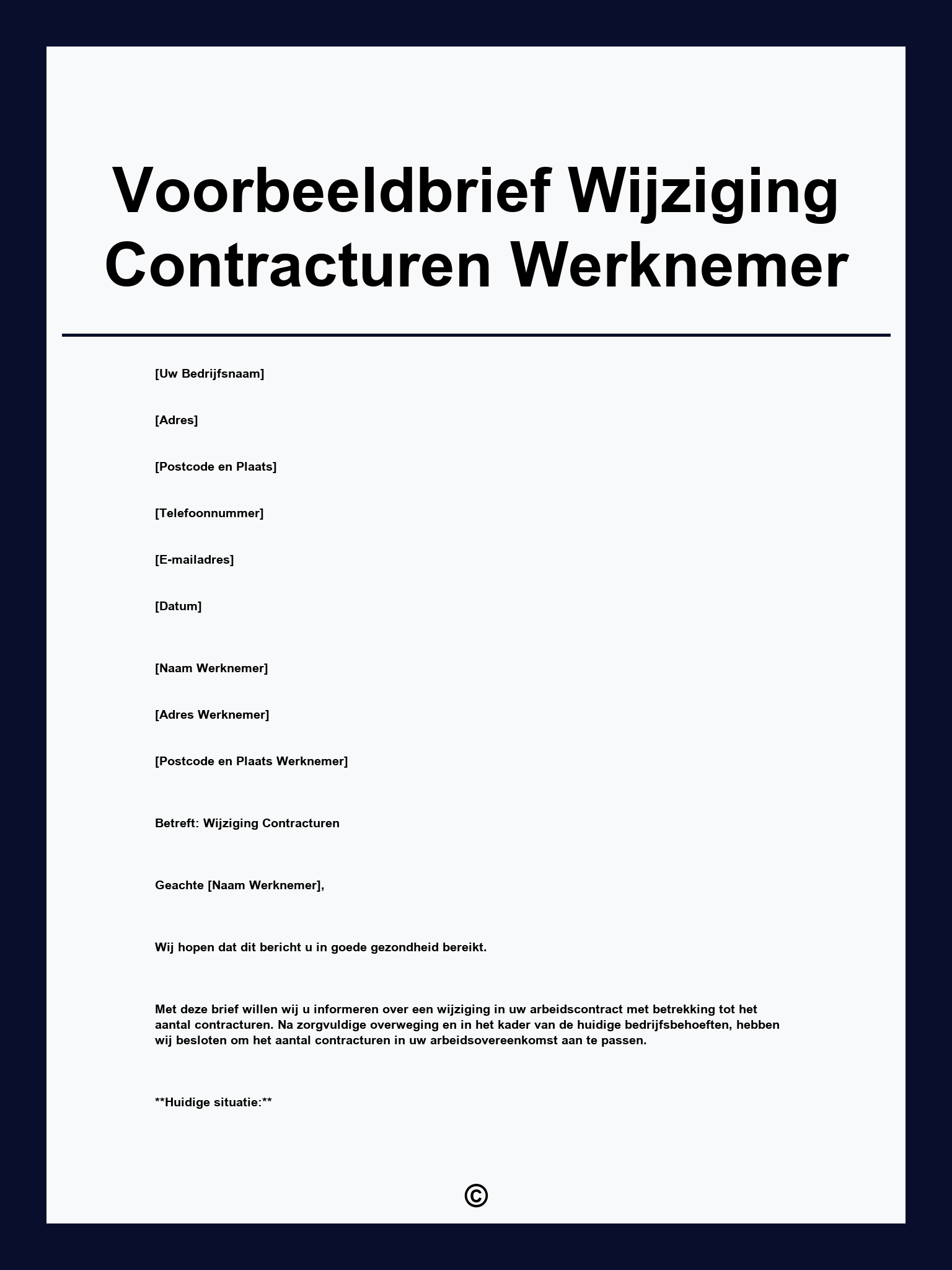 Voorbeeldbrief Wijziging Contracturen Werknemer
