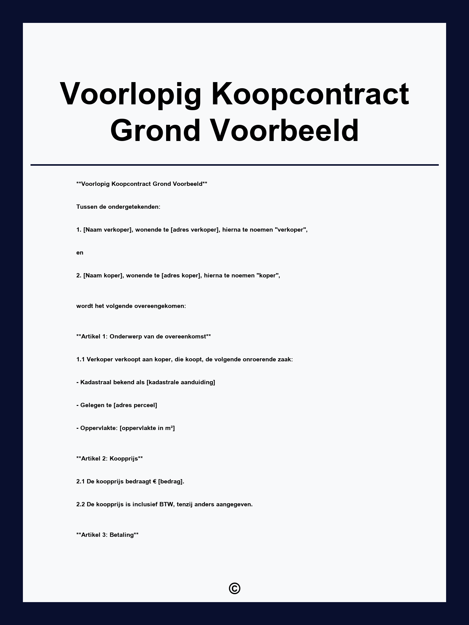 Voorlopig Koopcontract Grond Voorbeeld