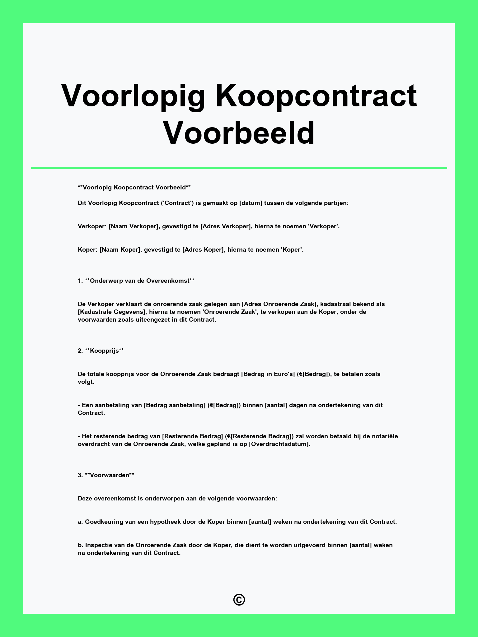 Voorlopig Koopcontract Voorbeeld
